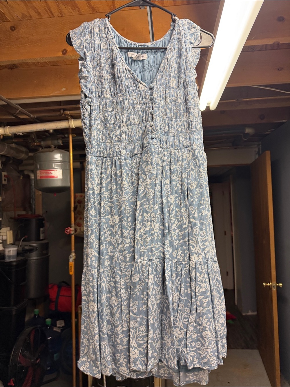 Lucky brand Blue Floral Tiered Midi Dress